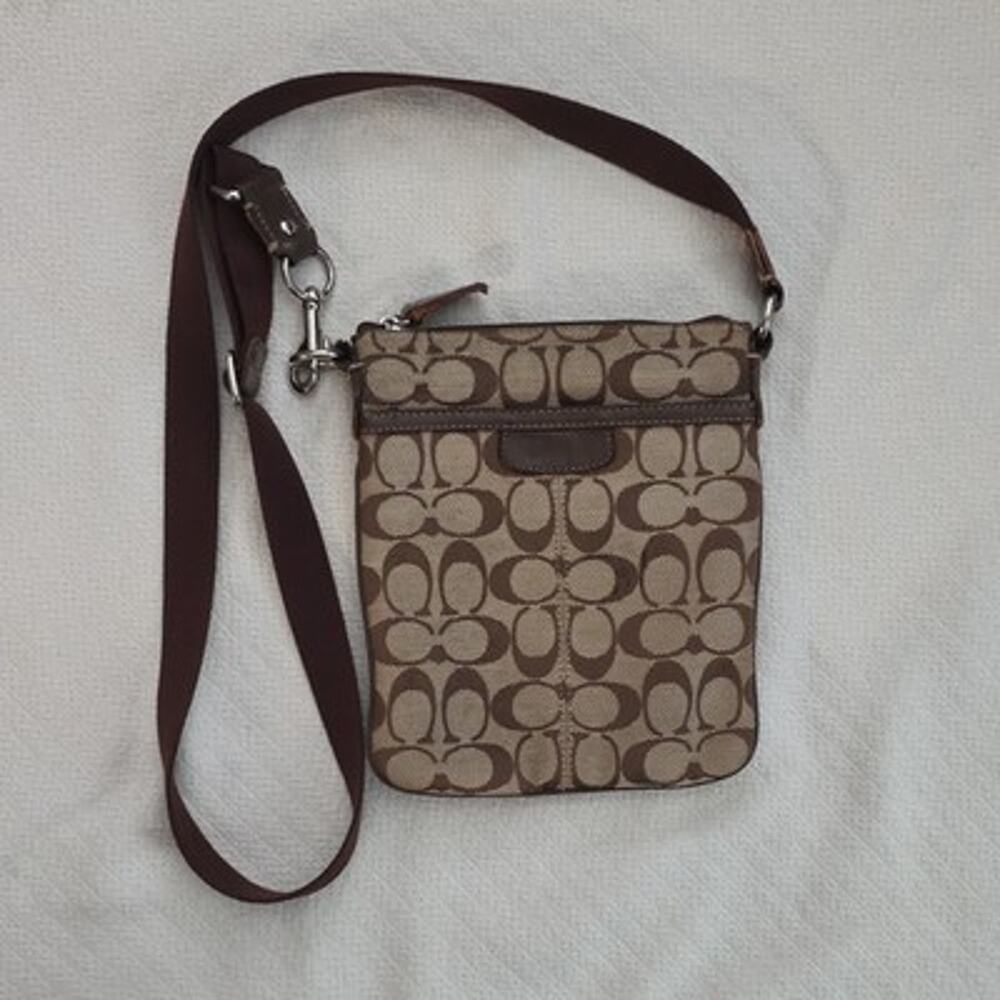 Coach Signature Logo Revival North South Swingpack File Crossbody Bag Brown Tan